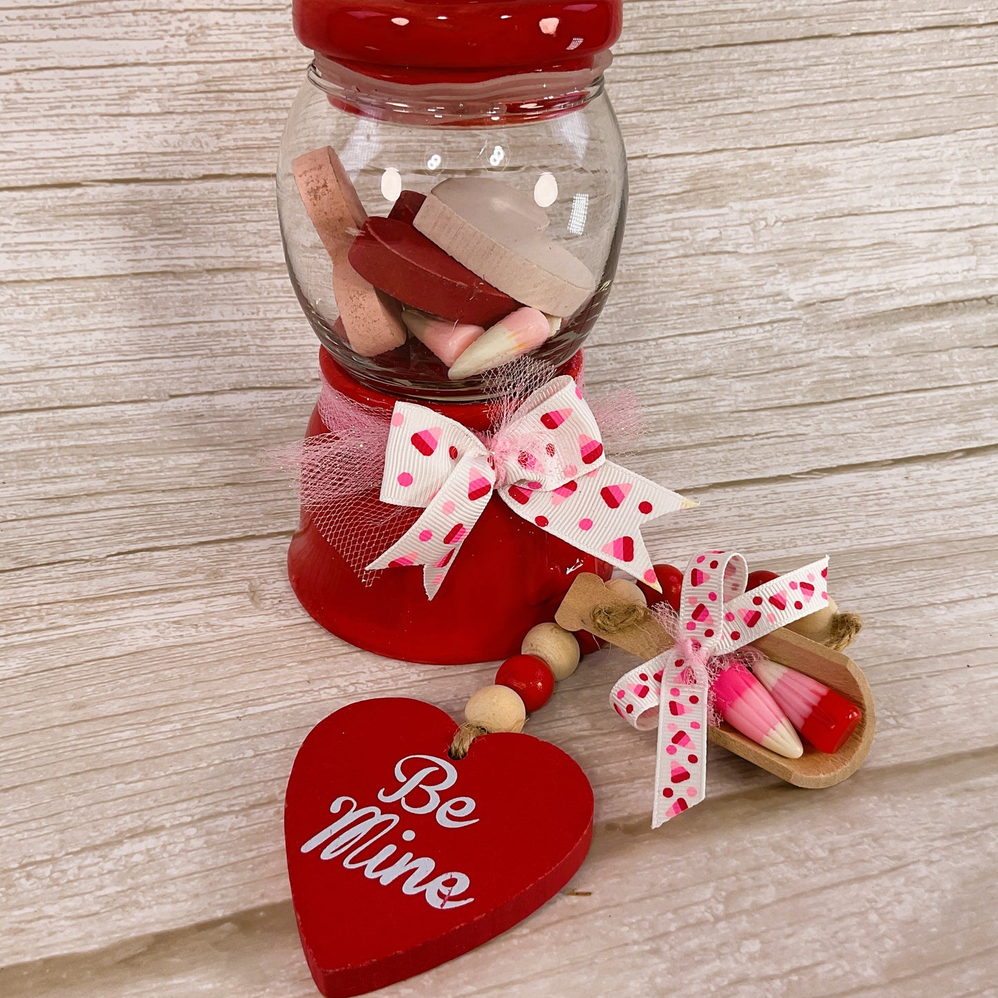 AGSD Valentines Decor - Ceramic Red Gumball Jar Resin Fake Candy Corn