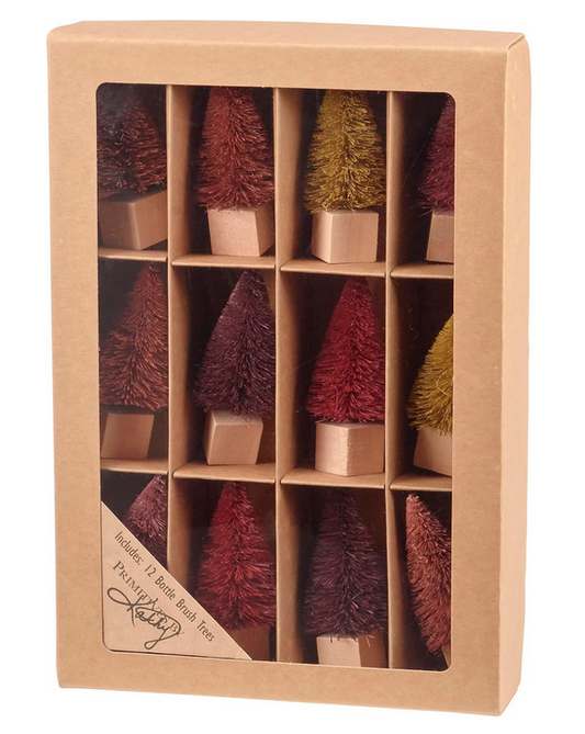 PBK Fall Decor - Small Neutral Rust Tan Brown Sisal Bottlebrush Trees 12pc