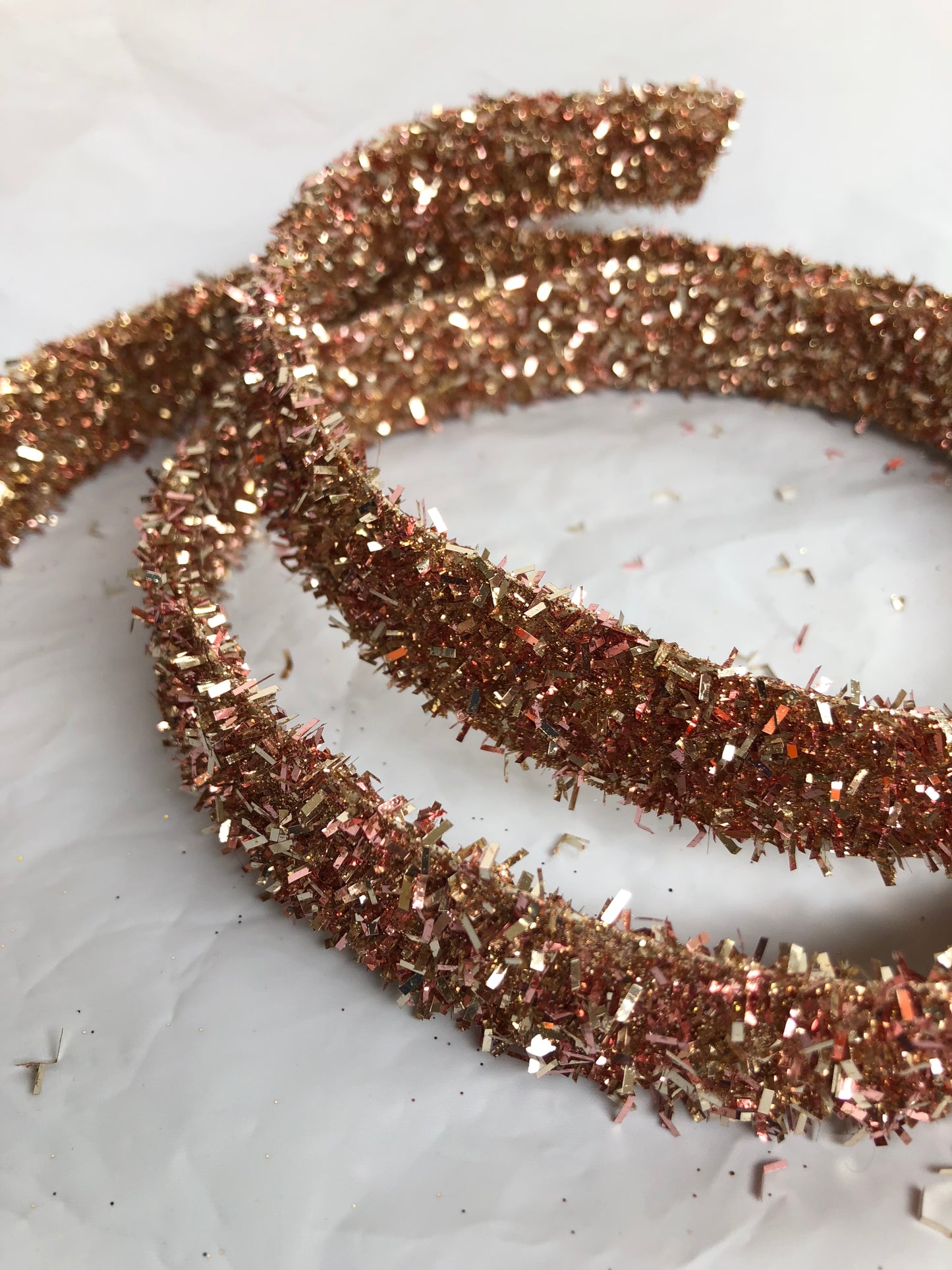 RAZ Imports Halloween Decor - Orange Rose Gold Glitter Flat Ribbon Garland