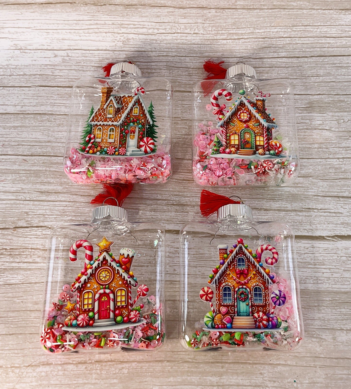 AGSD Christmas Decor - Pink Gingerbread Houses Fill-able Square Ornaments 12pc