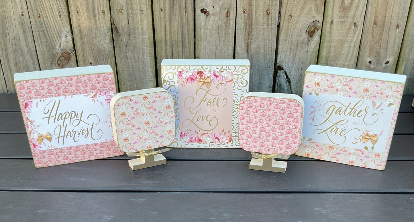 AGSD Fall Decor - Pastel Rose Gold Pink Harvest Gather Box Sign 5pc Set