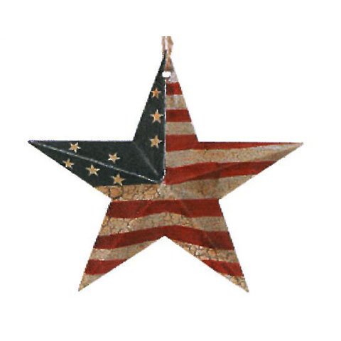Darice Antique Look Crackle Finish Dimensional Americana Barn Star Ornament on Jute Hanger- Package of 2