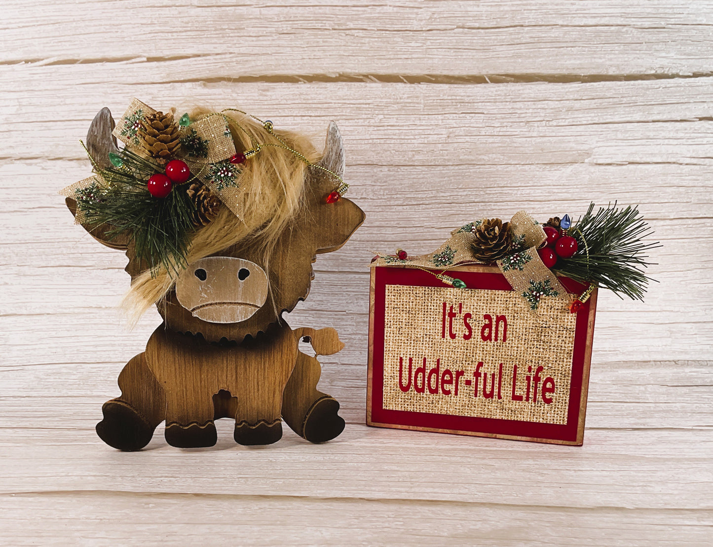 AGSD Christmas Decor - Most Udder-ful Time of the Year Highland Cow 2pc