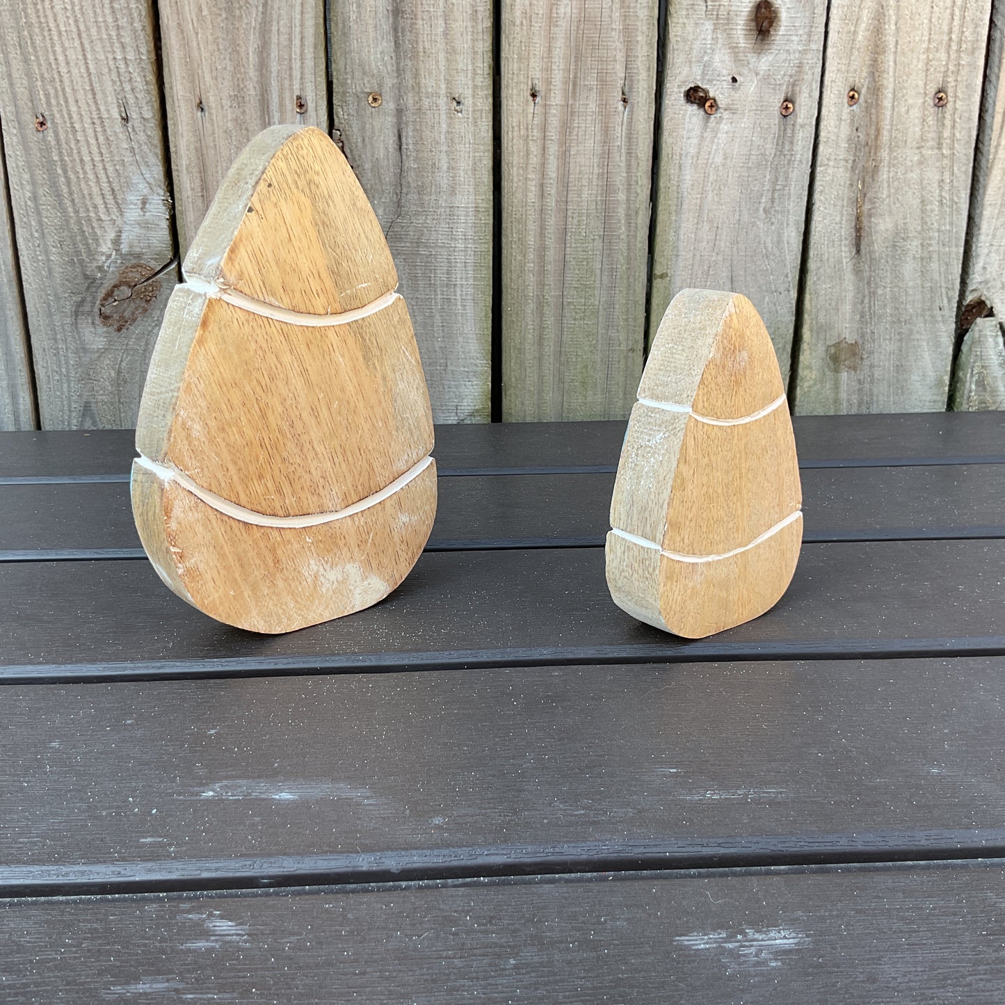 AGD Halloween Decor - Black White Chunky Wood Candy Corn Sitters 2pc Set