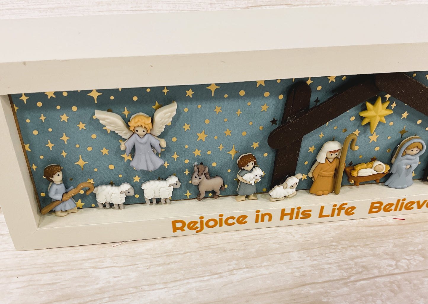 AGSD Christmas Decor - Nativity Manger Scene Flat Back Button Inset Sign