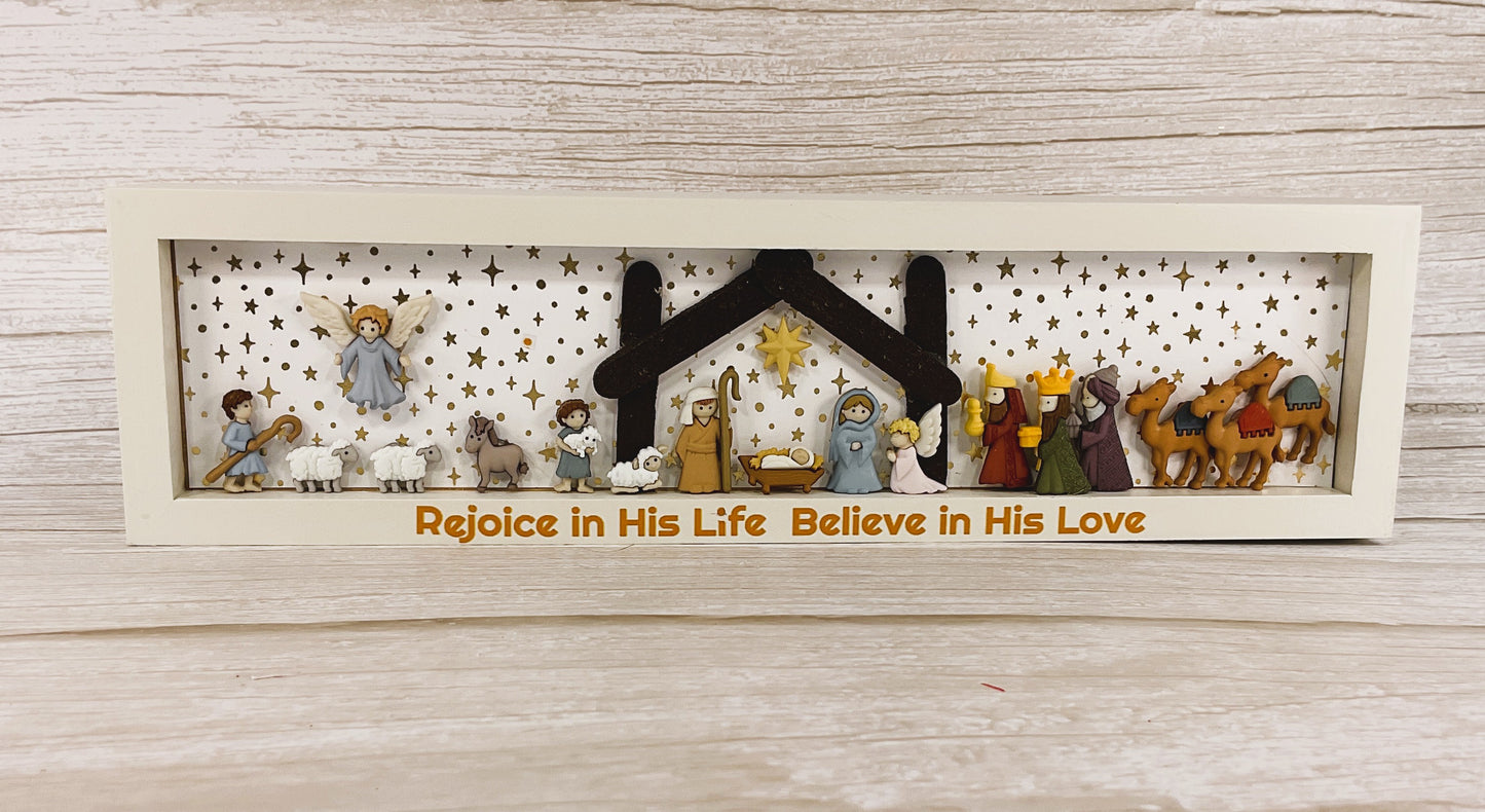 AGSD Christmas Decor - Nativity Manger Scene Flat Back Button Inset Sign