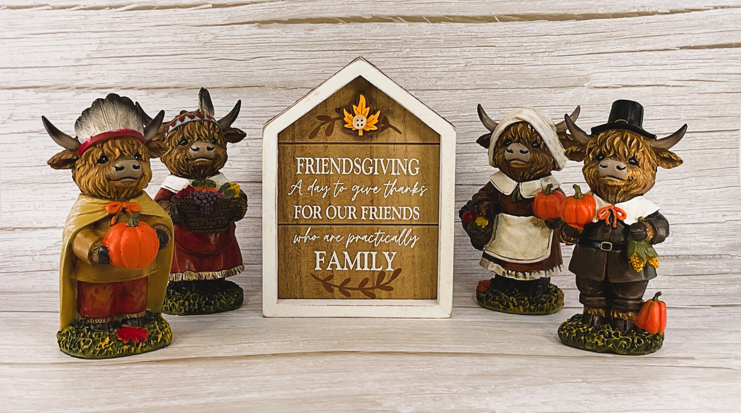 AGSD Fall Decor - Thanksgiving Pilgrim Native Indians Highland Cows 10pc Set