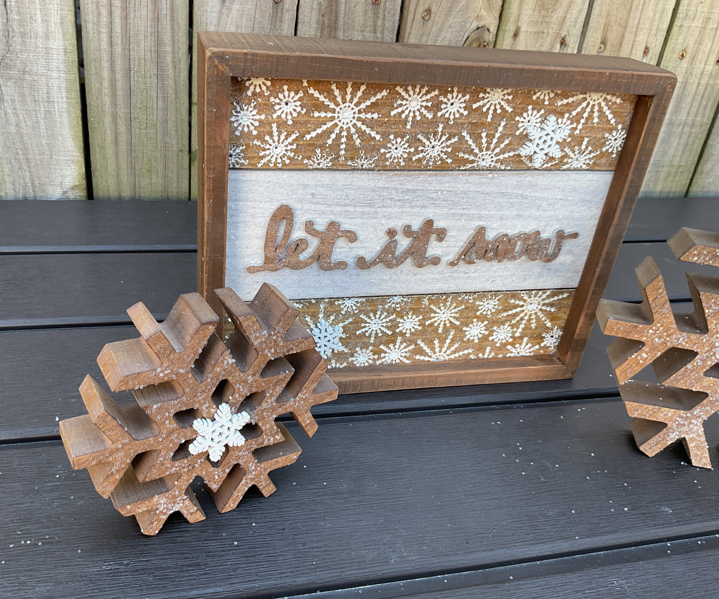 AGSD Winter Decor - Neutral Farmhouse Snowflake & Let It Snow Sign 3pc