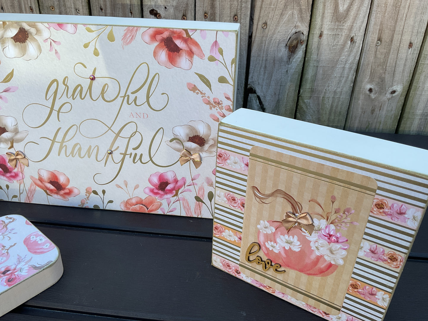 AGSD Fall Decor - Pastel Rose Gold Pink Thankful Box Sign 4pc Set