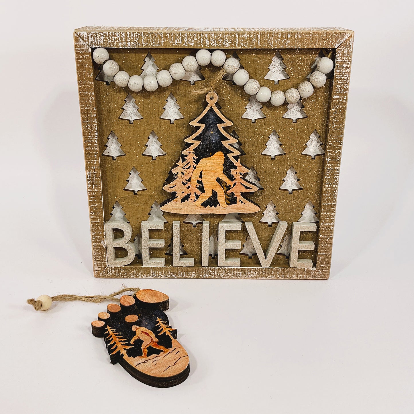 AGSD Christmas Decor - Believe Bigfoot Tree Inset Box Sign