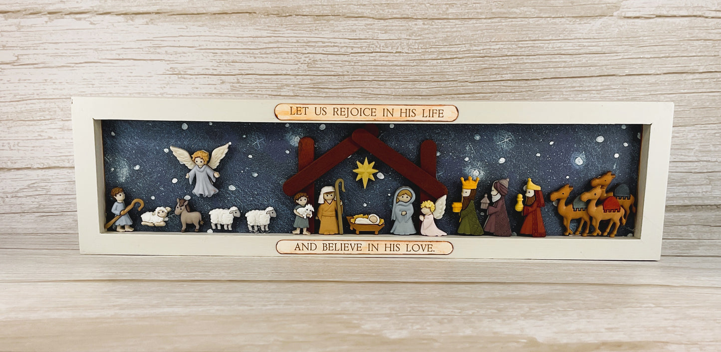 AGSD Christmas Decor - Nativity Manger Scene Flat Back Button Inset Sign