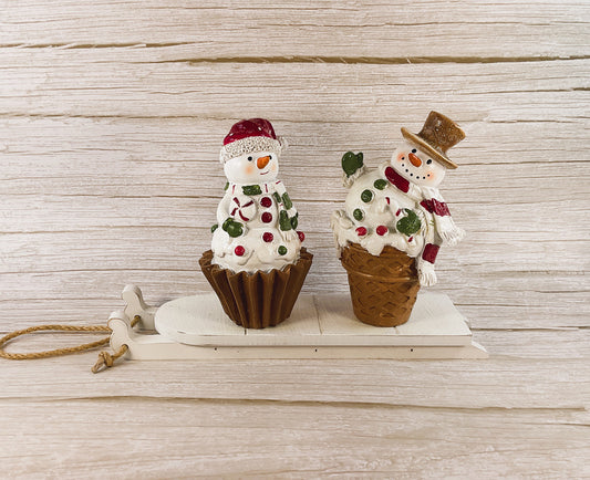 AGSD Christmas Decor - Gingerbread Snowman Cupcake Cone Sled 3pc Set