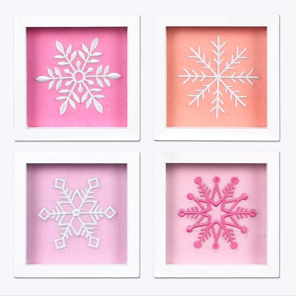 YI Christmas Decor - Retro Pink Snowflake Signs 4pc Set