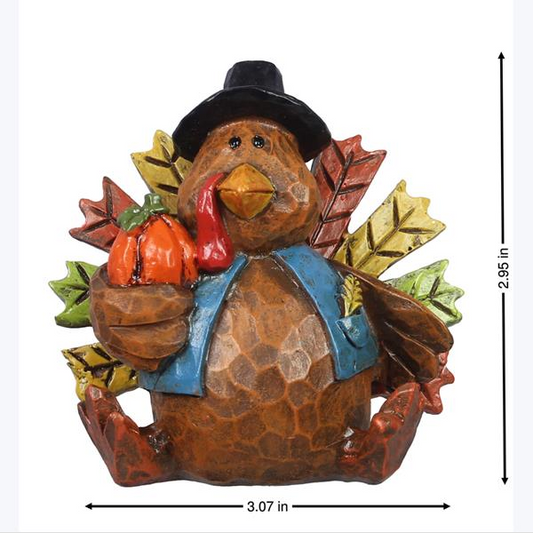YI Fall Decor - Thanksgiving Pilgrim Turkey Sitter Resin Figurine Tabletop Sitter
