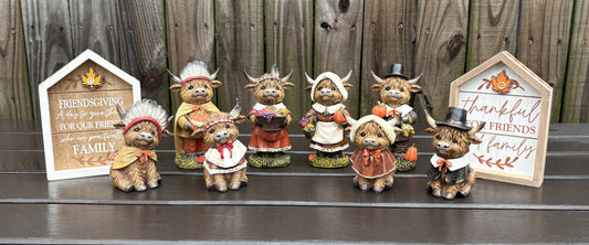 AGSD Fall Decor - Thanksgiving Pilgrim Native Indians Highland Cows 10pc Set