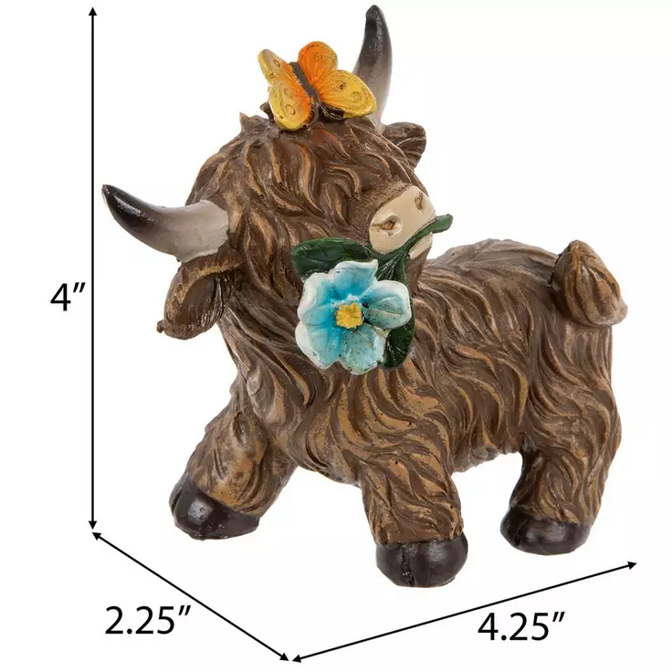 HL Spring Decor - Resin Scottish Highland Cow Spring Figurines 4pc Set