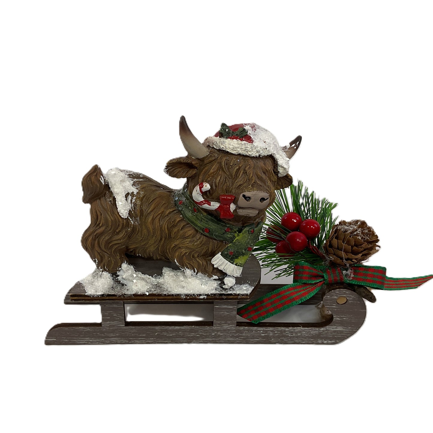 AGSD Christmas Decor - Resin Playful Highland Cows and Sleds 2pc