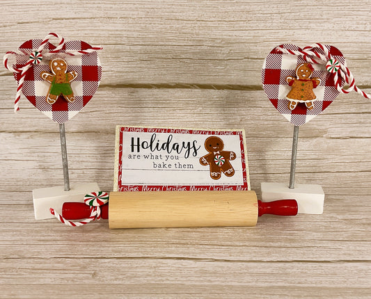 AGSD Christmas Decor - Gingerbread Rolling Pin Heart Signs 3pc Set