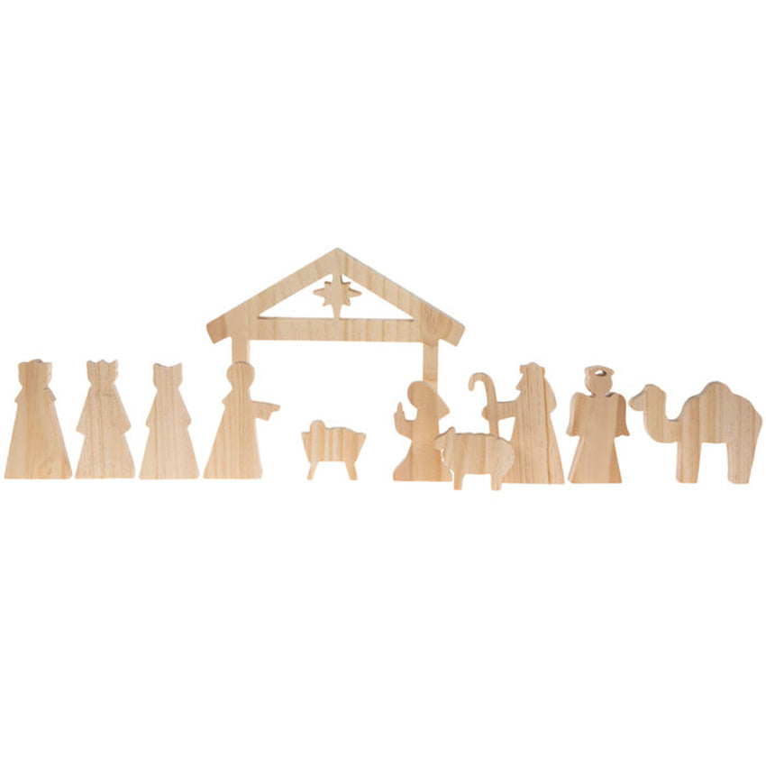 HL Christmas Craft Supply - DIY Chunky Wood Nativity 11pc Set