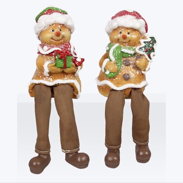 YI Christmas Decor - Gingerbread Dangle Legs Sitter Figurines 2pc