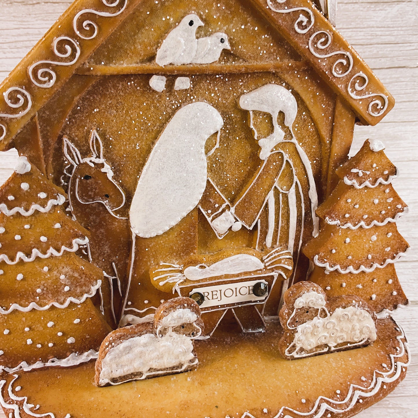 AGSD Christmas Decor - Rejoice Gingerbread Nativity Holy Family Stable Figurine