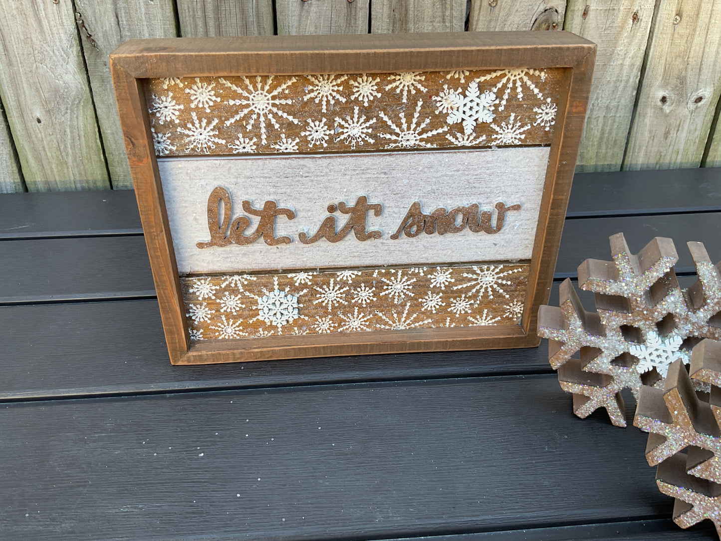 AGSD Winter Decor - Neutral Farmhouse Snowflakes & Let It Snow Sign 3pc