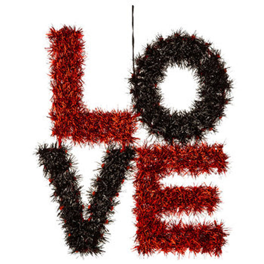 HL Valentines Decor - Black Red Tinsel Love L O V E Sign