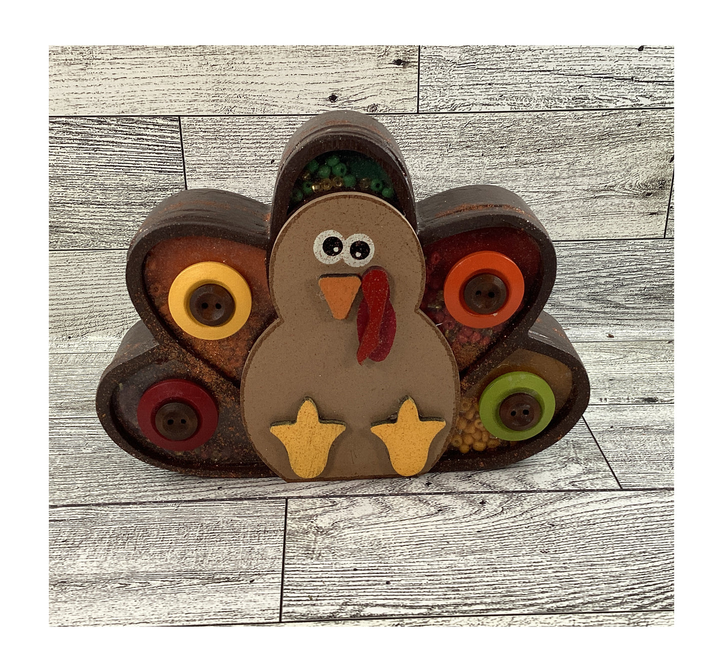 AGD  Fall Decor -  Button Turkey Chunky Wood Shaker Sitter CLEARANCE