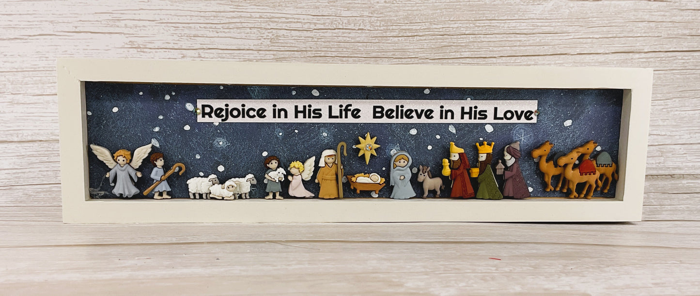 AGSD Christmas Decor - Nativity Manger Scene Flat Back Button Inset Sign