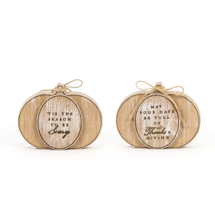Adams & Co Halloween Fall Decor - Mango Wood Reversible Pumpkin 1pc