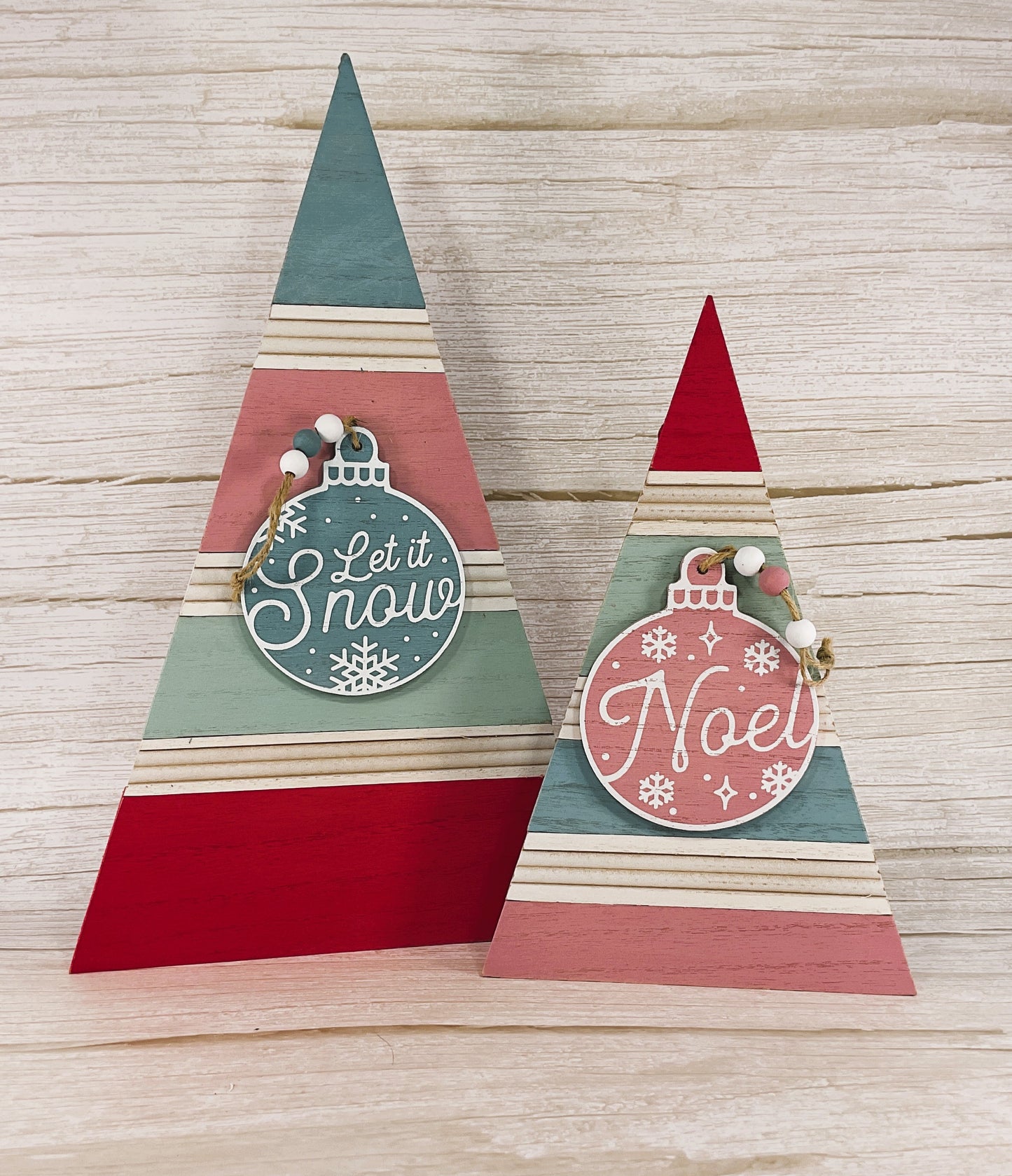 AGSD Christmas Decor - Retro Pink Blue Teal Wood Slat Trees 2pc Set