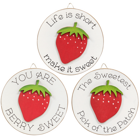 CWI Spring Decor - Small Strawberry Theme Easel Signs 3pc Set