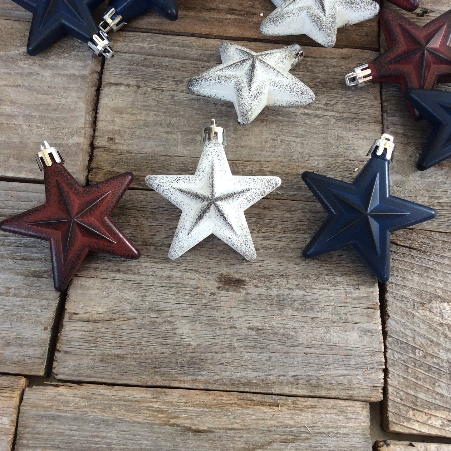 HL Patriotic Decor - Red White Blue Primitive Plastic Ornaments 12pc.