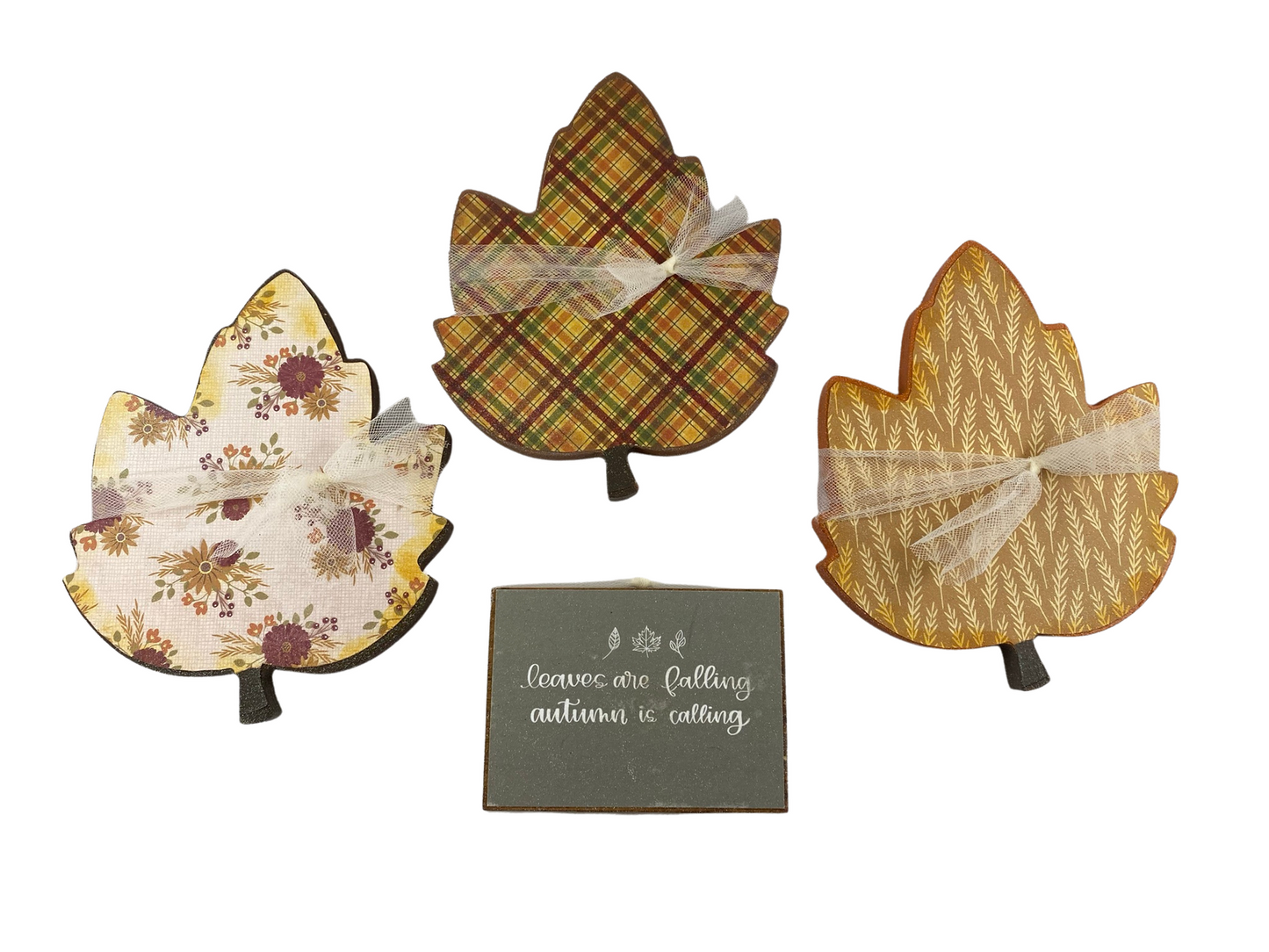 AGD Fall Decor -Reversible Chunky Leaf Leaves Sitters 4pc Set