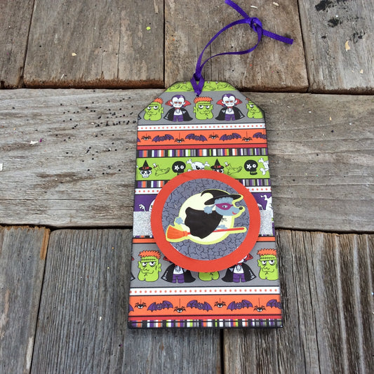 AGD Halloween Decor - Witch Poodle Dog Ornament Tags 1pc Set