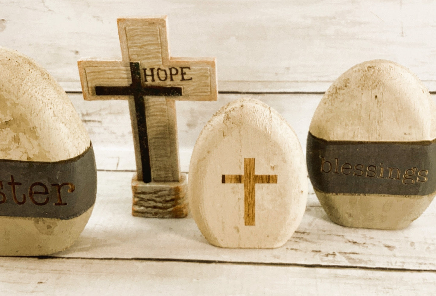 CWI Spring Decor - Easter Blessings Wood Eggs & Hope Cross 4pc Set