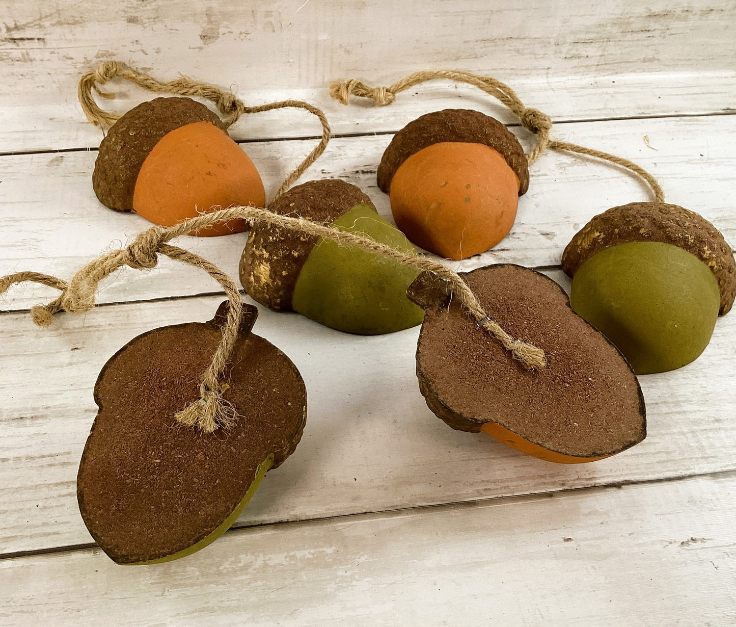 Fall Decor - Autumn Wood Acorns Ornaments 3pc Set