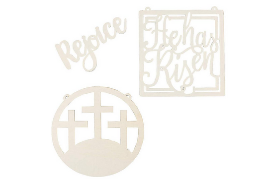 FE-OTC Craft - DIY Wood Rejoice Rejoice Resurrection Cross Signs 3pc