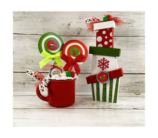 AGD Christmas Decor - Whimsy Red Green Latte Cup Stacking Gifts 2pc