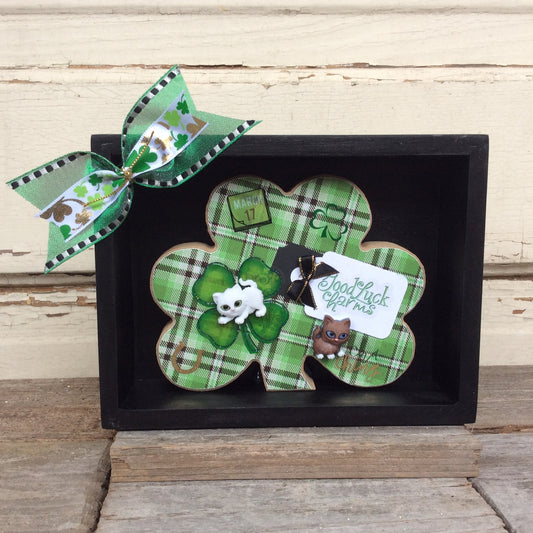 AGD St Patrick's Decor -  Lucky Charms Kitty Cat Chunky Shamrock Sign