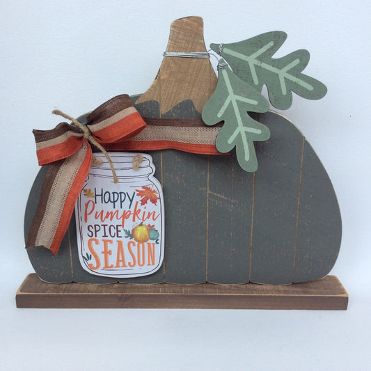 AGD Fall Decor - Happy Spice Season Gray Slat Pallet Farmhouse Pumpkin