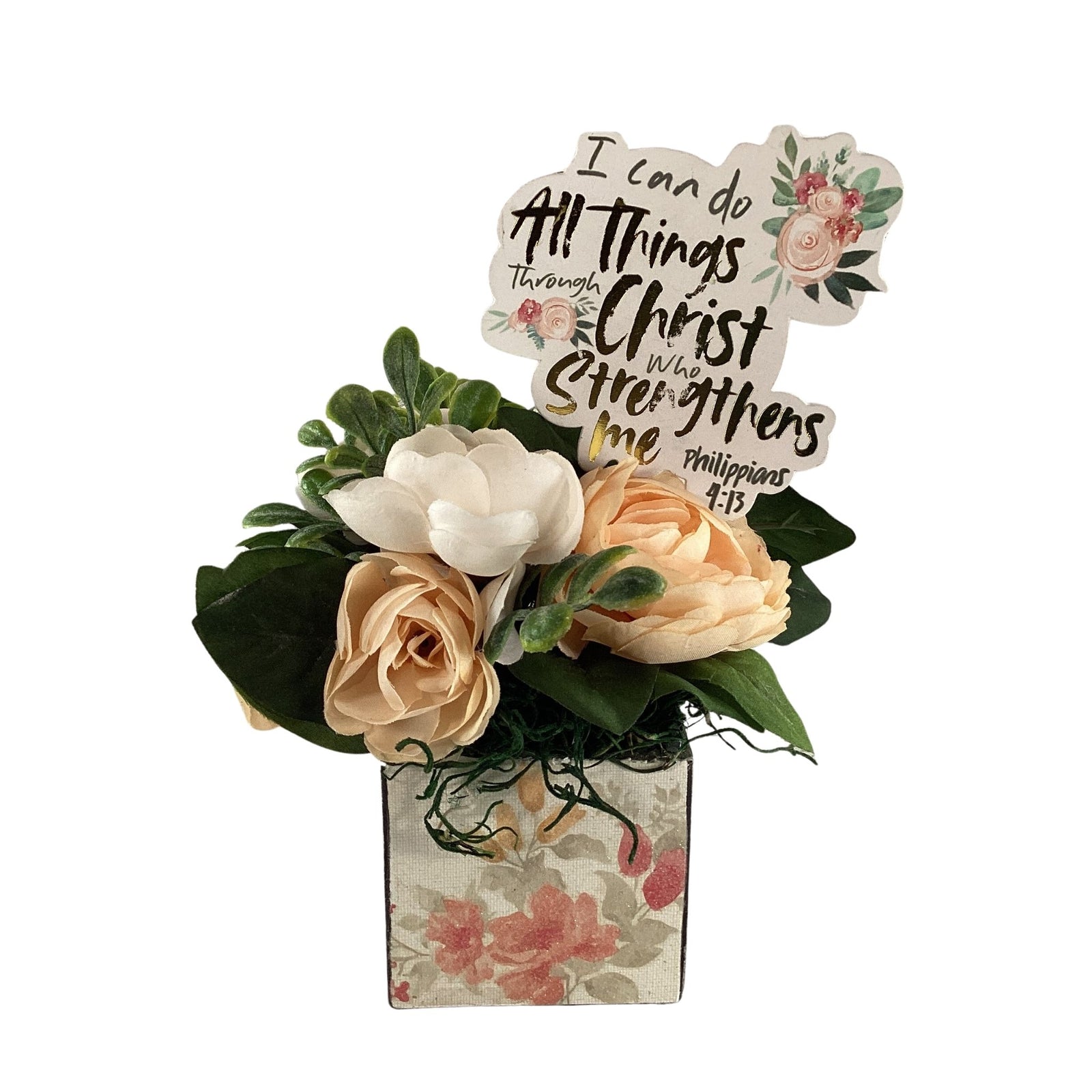 AGD Faith Based Decor - All Things Through Christ Floral Display