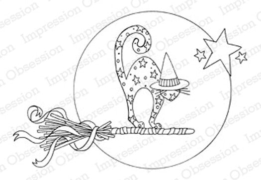 Impression Obsession Rubber Stamps - Witchy Kitty Cat 3pc Set