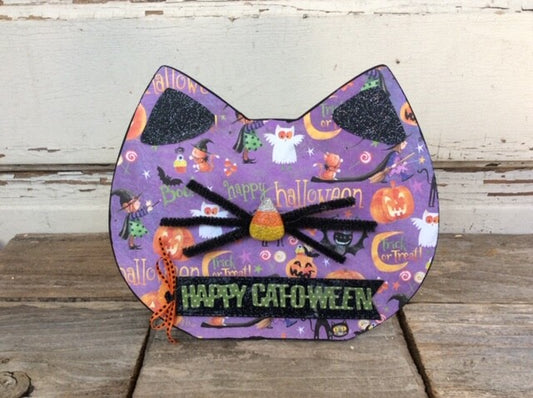 AGD Halloween Decor - Happy Cat O Ween Face Tabletop Sign