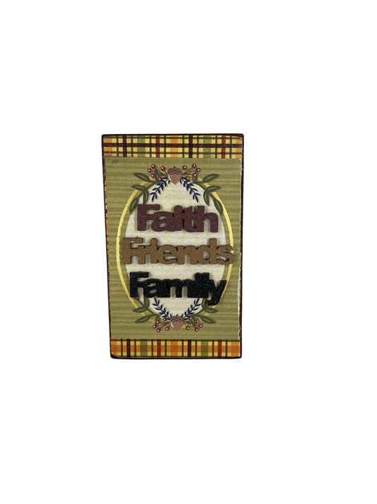 AGD Fall Decor - Faith Family Friends Reversible Wood Block Sign