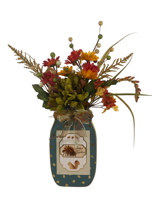 AGD Fall Decor - Gather Together Floral Wood Mason Jar Display