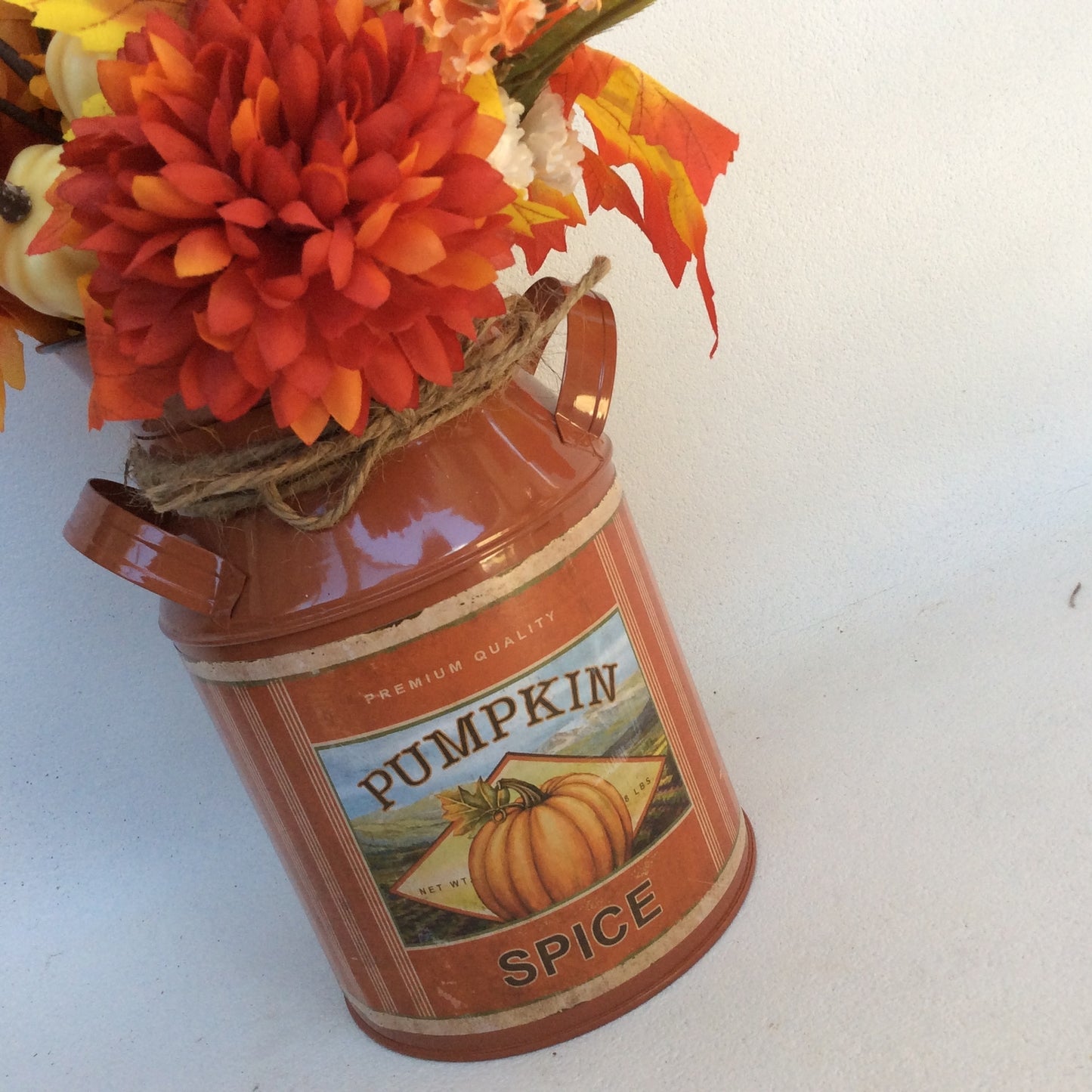 AGD Fall Decor - Pumpkin Spice Milk Can Filled Artificial Floral Display