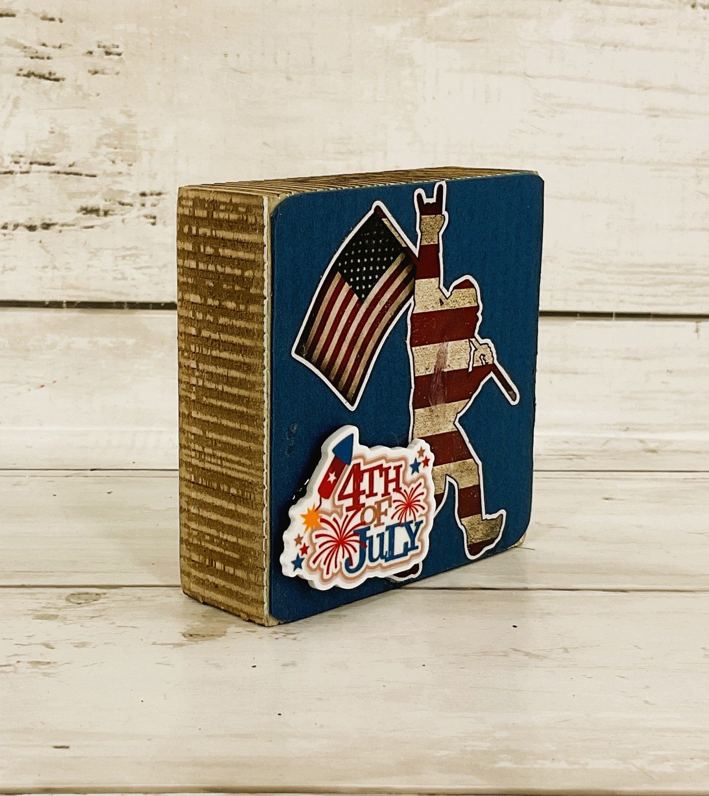 AGD Patriotic Decor- July 4th Bigfoot Sasquatch Wood Block Small Sign
