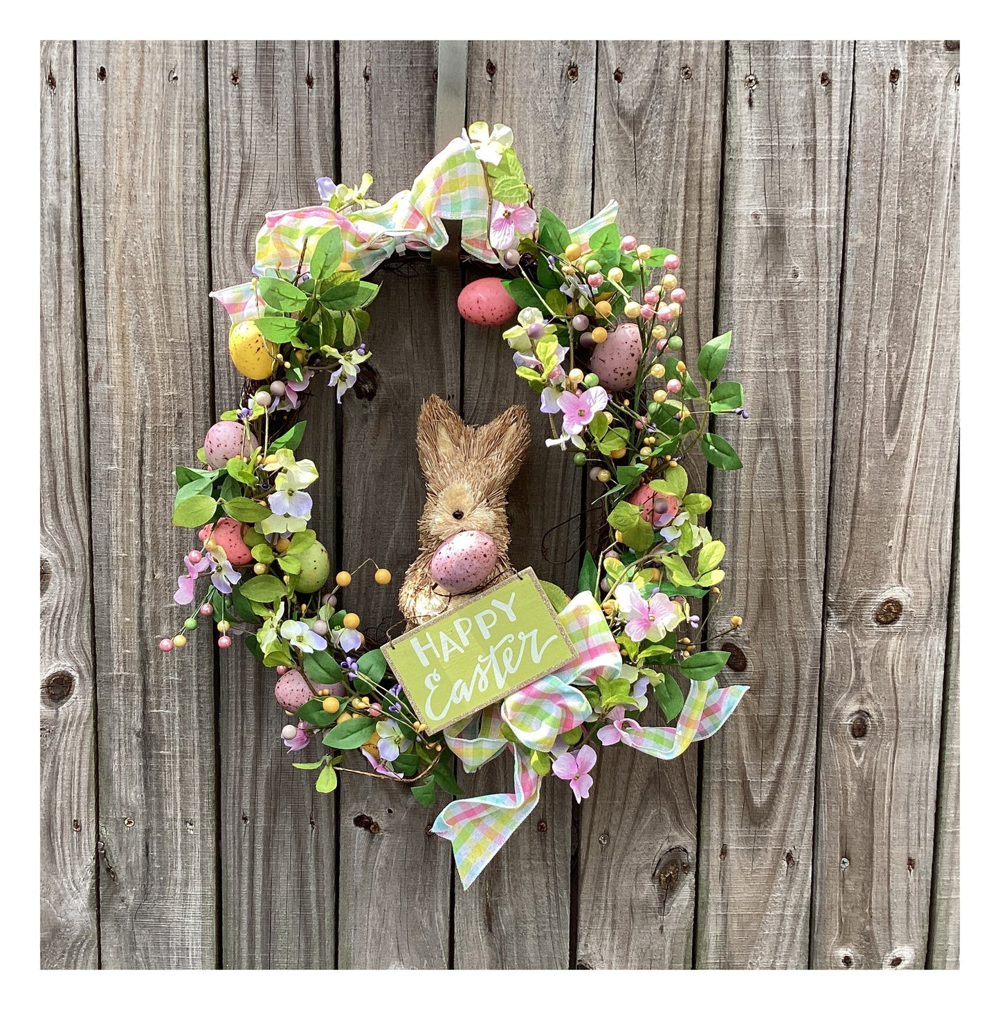 AGD Easter Decor - Happy Easter Sisal Bunny Grapevine Floral Wreath
