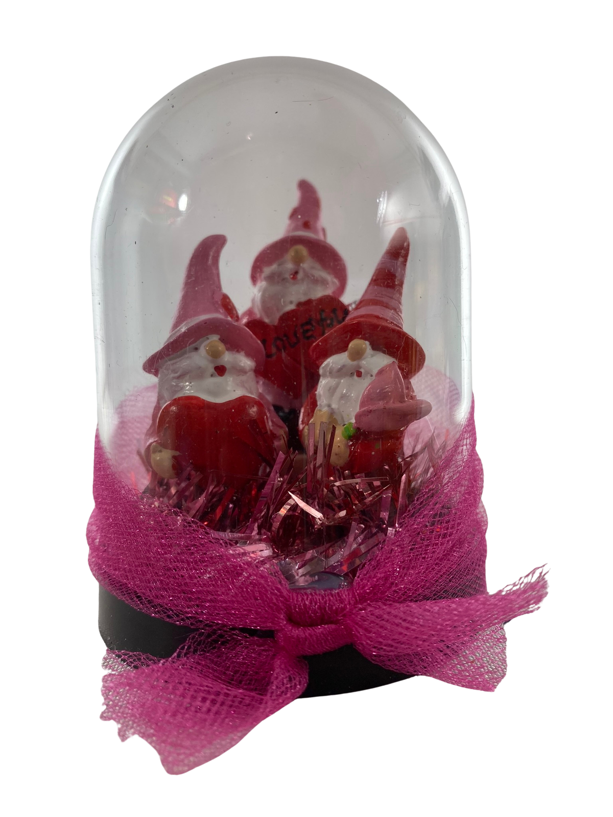 AGD Valentines Decor - I Love You Resin Gnomes Plastic Cloche Small Dome
